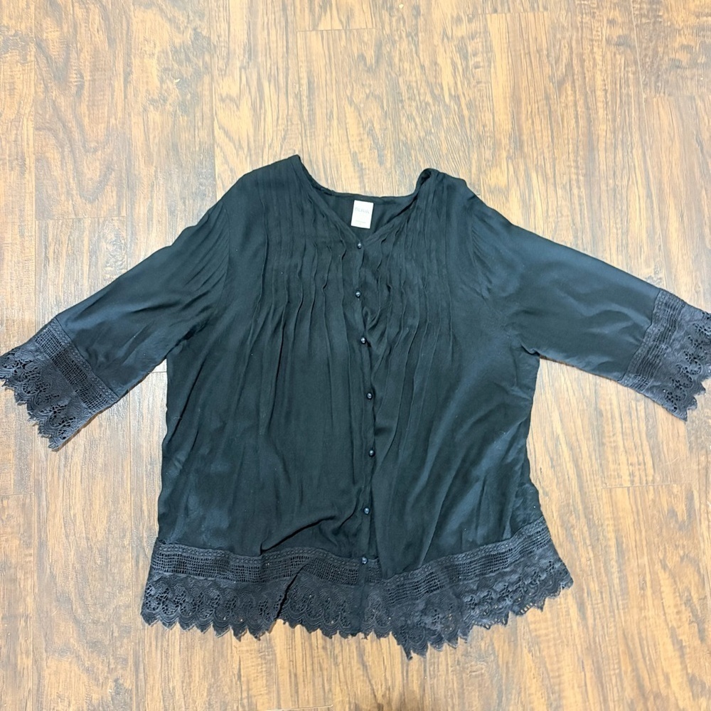 ❤️Blair Black Crochet Trim Button Front Tunic Top Women’s L - Picture 16 of 16